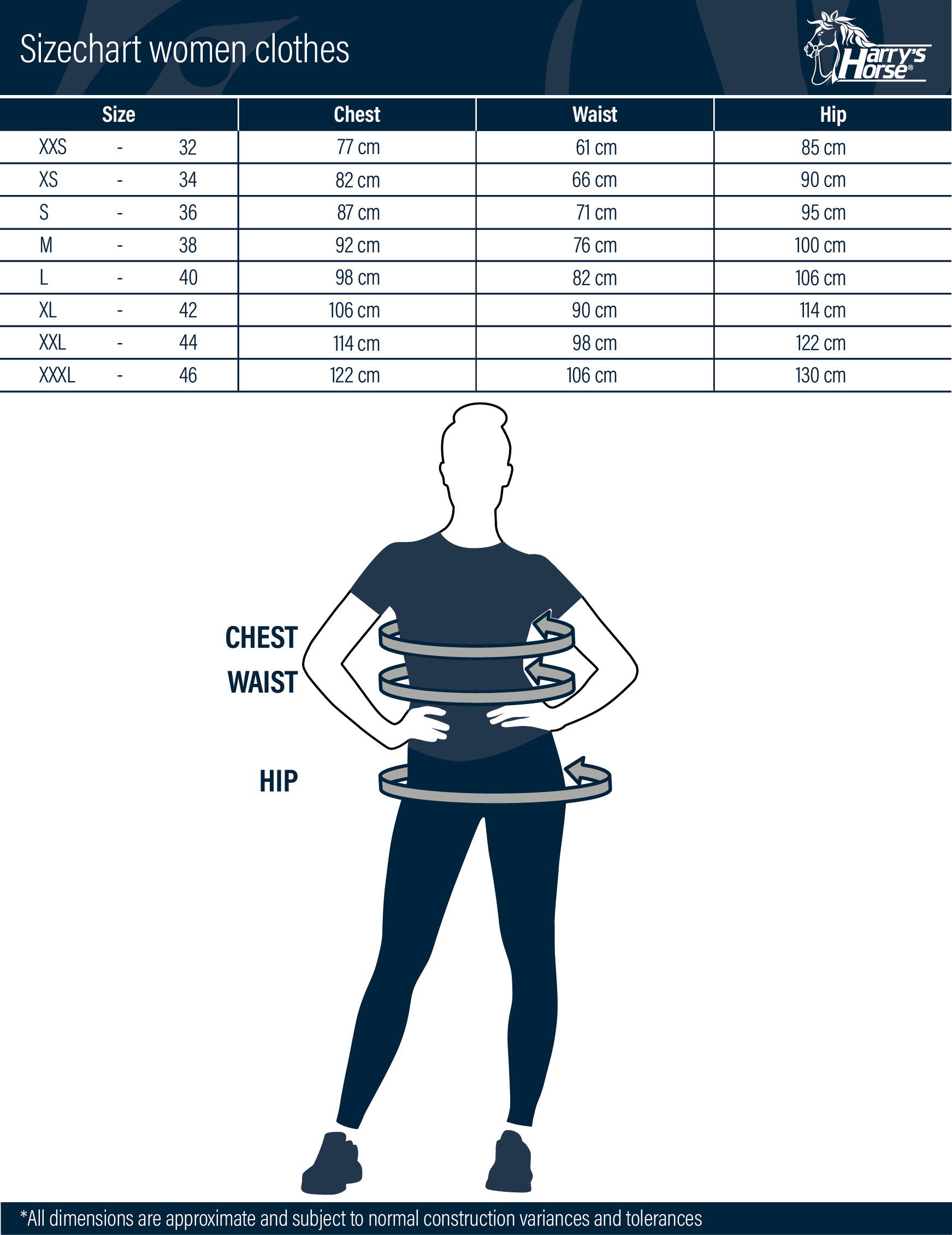 2026 Harrys Horse Womens Clothing  Größentabelle